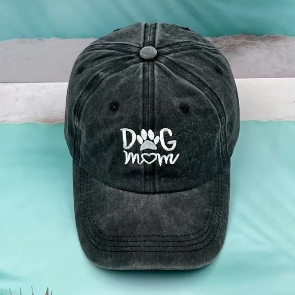 Vintage Washed "Dog Mom" Embroidered Baseball Cap - Picture 2 of 6